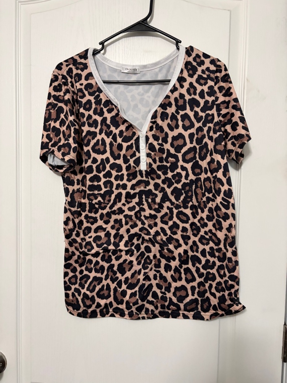 Never worn :::Leopard Print V-Neck Henley Pajama Top  and pants Blush/Black
